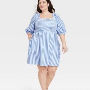 Ava & Viv Blue and White Striped Mini Dress 3x